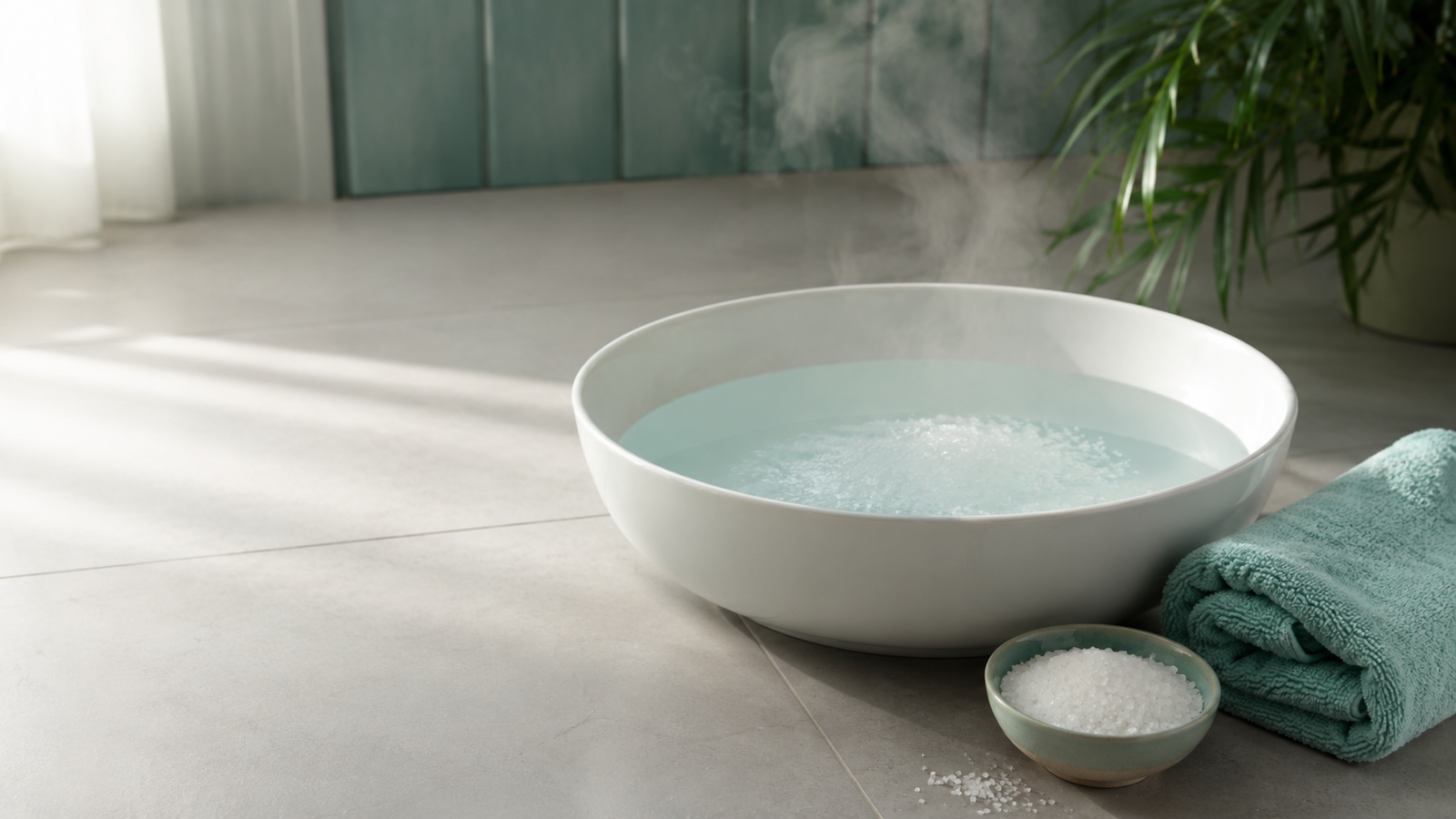 alt for toenail fungus — a warm foot soak basin with dissolving salt